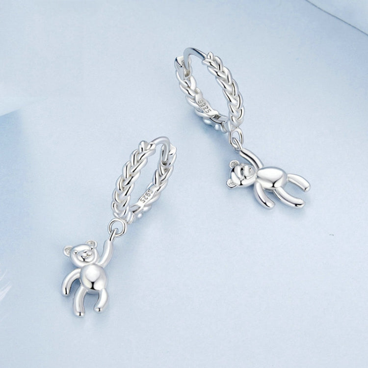 S925 Sterling Silver Bear Twist White Gold Plated Animal Earrings, BSE729