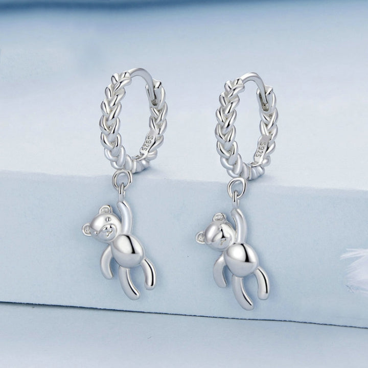 S925 Sterling Silver Bear Twist White Gold Plated Animal Earrings, BSE729