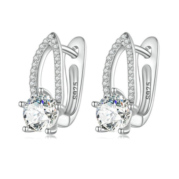 Sterling Silver S925 White Gold Plated Zirconia Hollow Line Earrings, BSE732