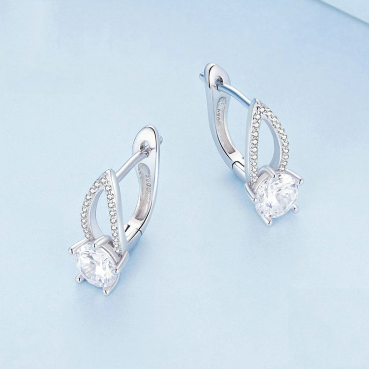 Sterling Silver S925 White Gold Plated Zirconia Hollow Line Earrings, BSE732