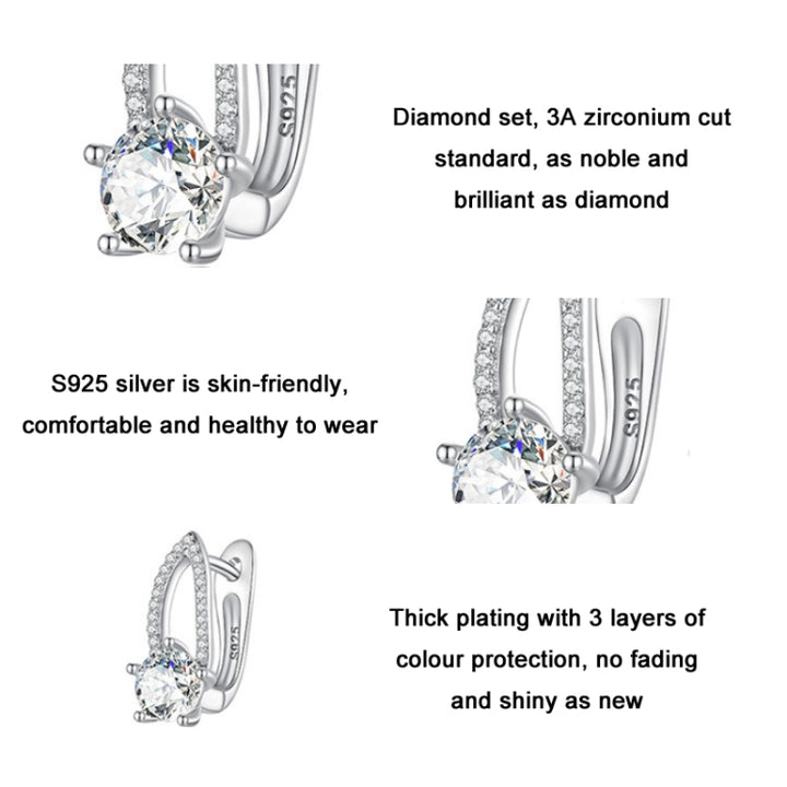 Sterling Silver S925 White Gold Plated Zirconia Hollow Line Earrings, BSE732