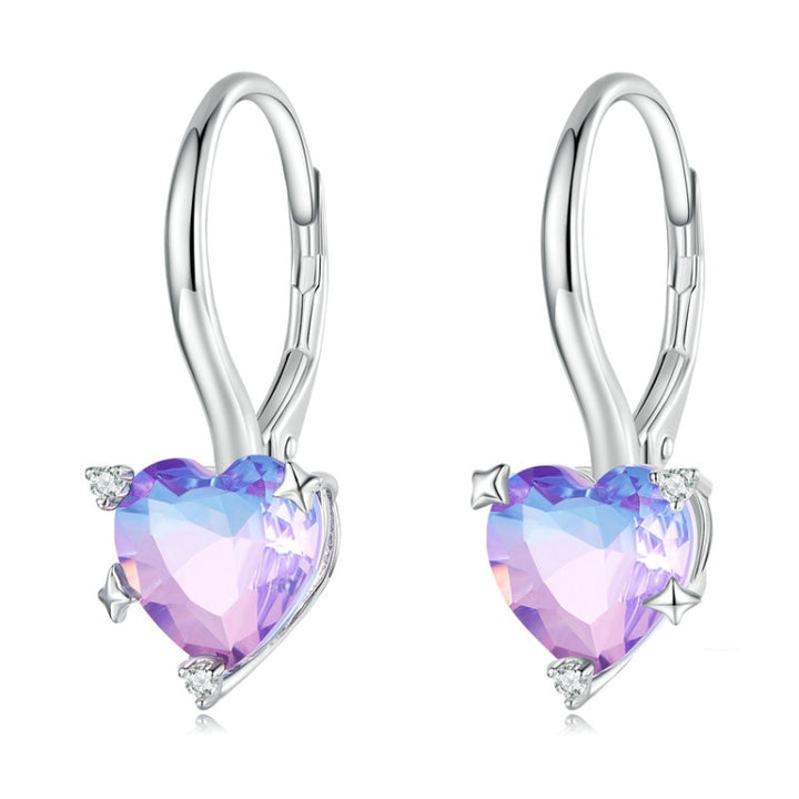 Sterling Silver S925 White Gold Plated Zirconia Illusion Heart Earrings, BSE743