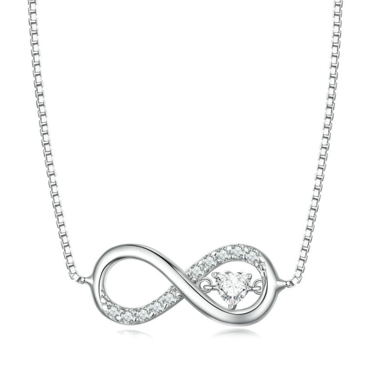 Sterling Silver S925 Zirconia Infinity Heart Endless Symbol Necklace, BSN276