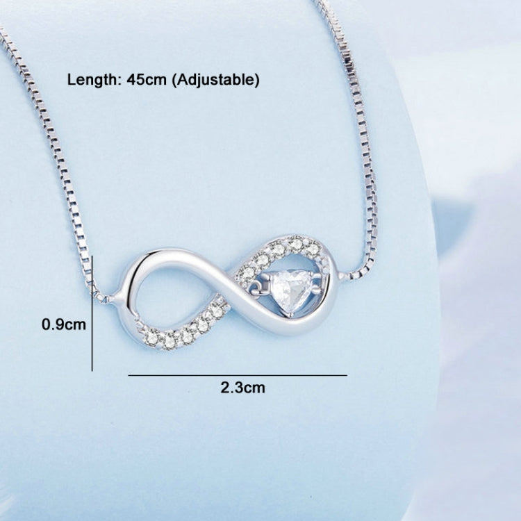 Sterling Silver S925 Zirconia Infinity Heart Endless Symbol Necklace, BSN276