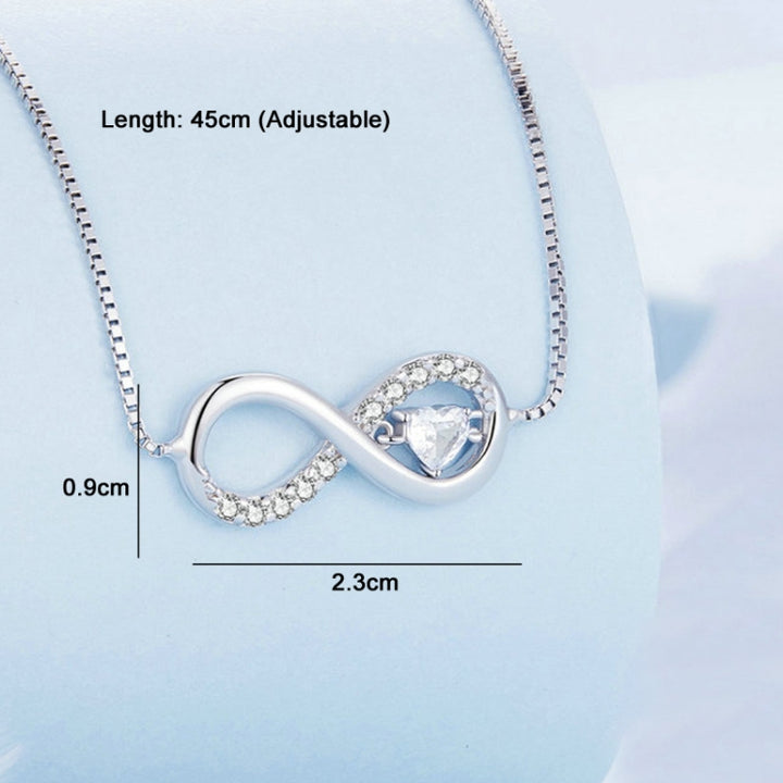 Sterling Silver S925 Zirconia Infinity Heart Endless Symbol Necklace, BSN276