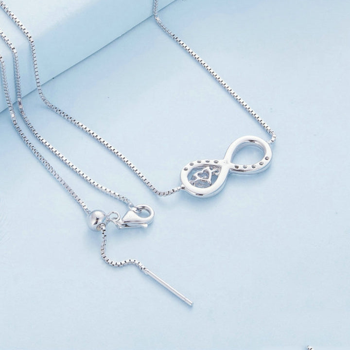 Sterling Silver S925 Zirconia Infinity Heart Endless Symbol Necklace, BSN276