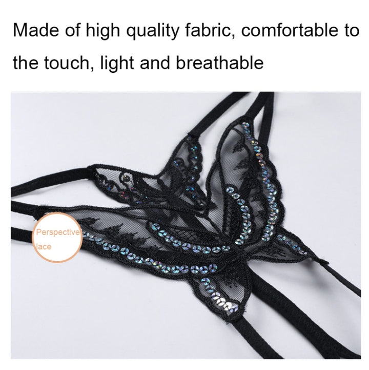 156 Butterfly Lace Embroidery Slitted Panties Women Sexy Perspective Thong, Free Size