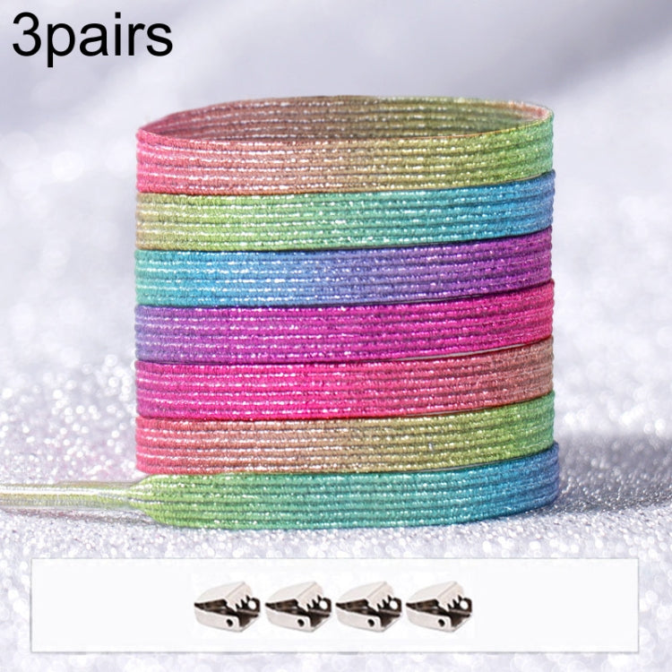 3pairs Elastic No Tie Shoelaces Metal Lock Dazzling Color Laces, 100cm