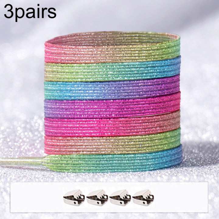 3pairs Elastic No Tie Shoelaces Metal Lock Dazzling Color Laces, 100cm