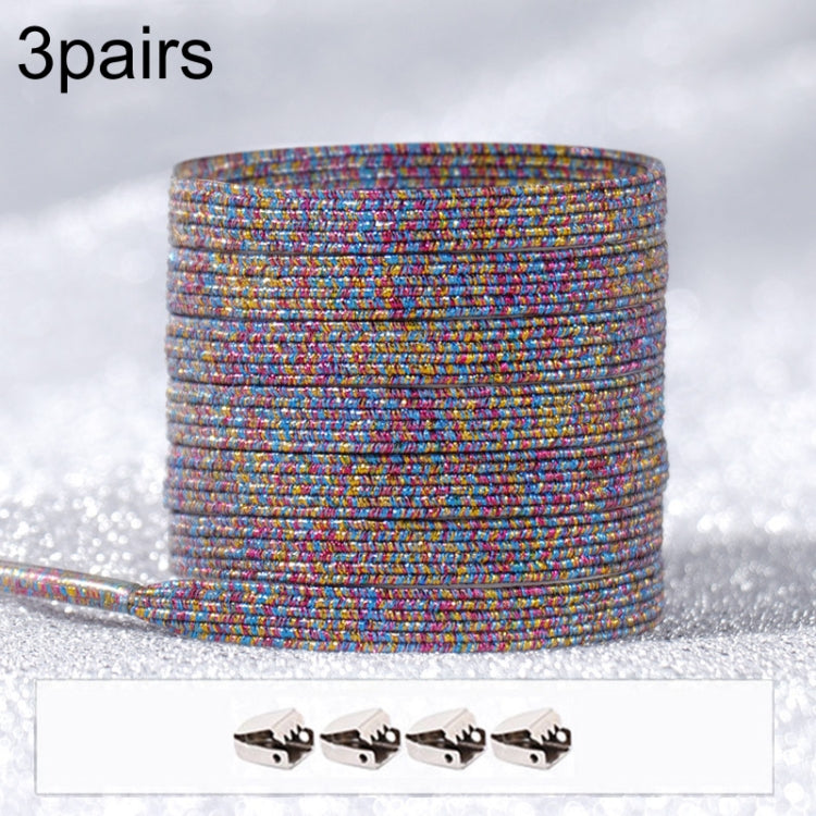 3pairs Elastic No Tie Shoelaces Metal Lock Dazzling Color Laces, 100cm