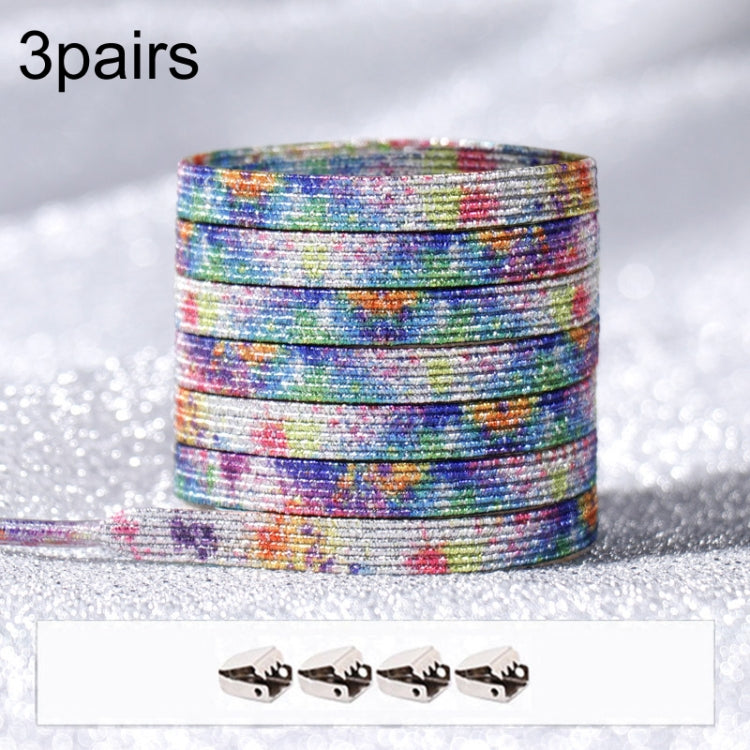 3pairs Elastic No Tie Shoelaces Metal Lock Dazzling Color Laces, 100cm