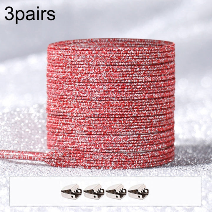 3pairs Elastic No Tie Shoelaces Metal Lock Dazzling Color Laces, 100cm