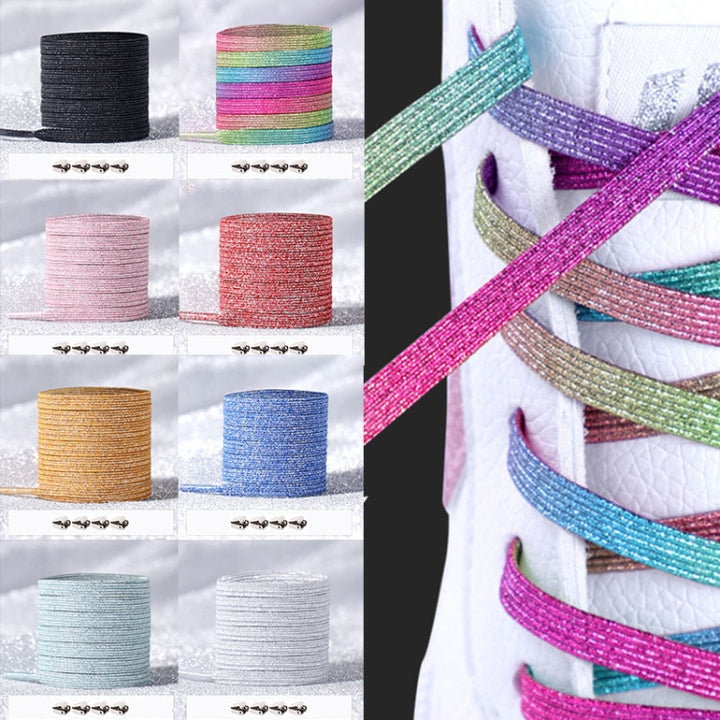 3pairs Elastic No Tie Shoelaces Metal Lock Dazzling Color Laces, 100cm