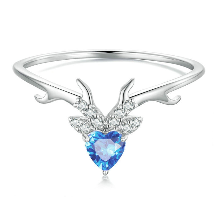 Sterling Silver S925 White Gold Plated Blue Heart Deer Zirconia Ring, BSR338