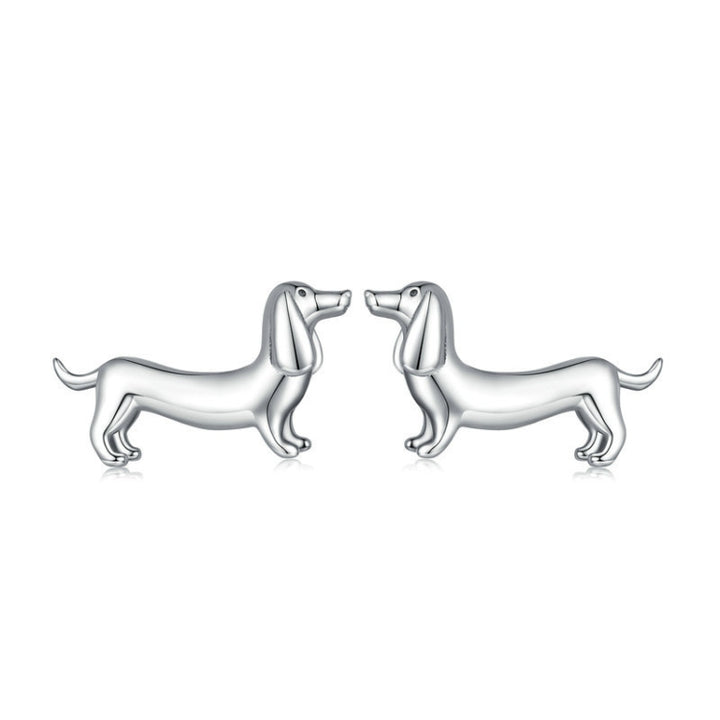 Sterling Silver S925 Cute Dachshund Animal Stud Earrings, SCE1535