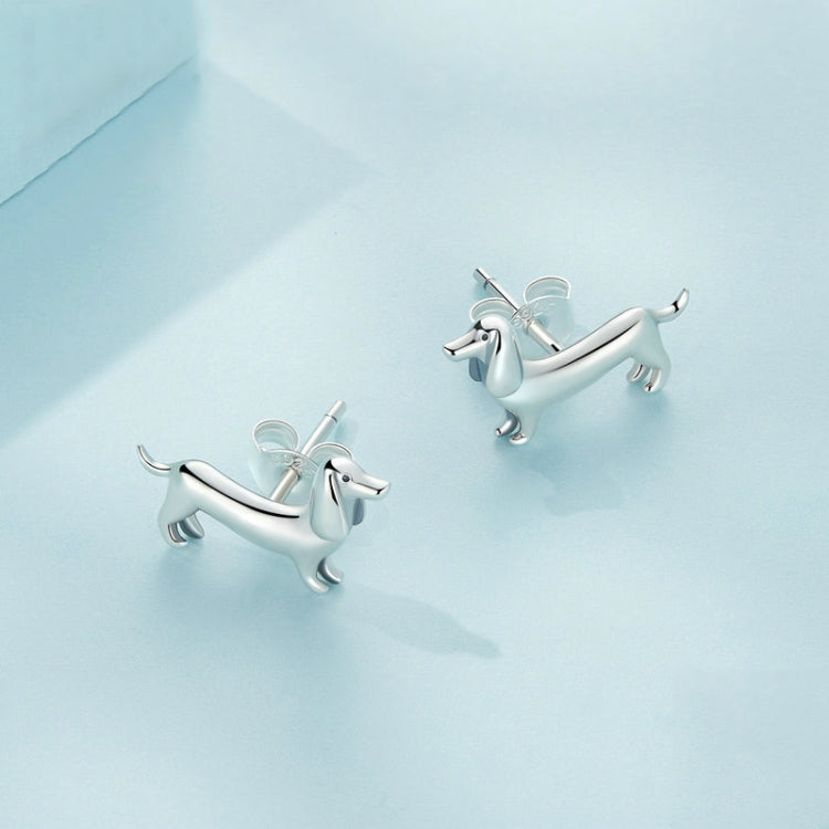 Sterling Silver S925 Cute Dachshund Animal Stud Earrings, SCE1535