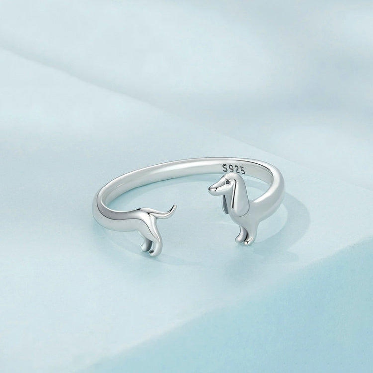 Sterling Silver S925 Dachshund Cute Open Ring, SCR894