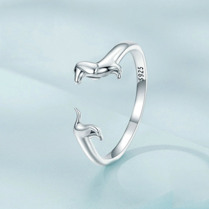 Sterling Silver S925 Dachshund Cute Open Ring, SCR894