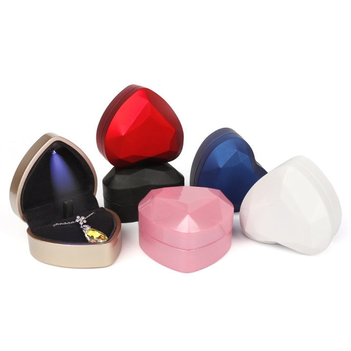 017015-20 Heart-shaped LED Light Ring Necklace Storage Box without Jewelry, Spec:, Ring(Pink), Pendant(White), Pendant(Red), Pendant(Gold), Pendant(Blue), Pendant(Black), Ring(White), Pendant(Pink), Ring(Red), Ring(Gold), Ring(Blue), Ring(Black)