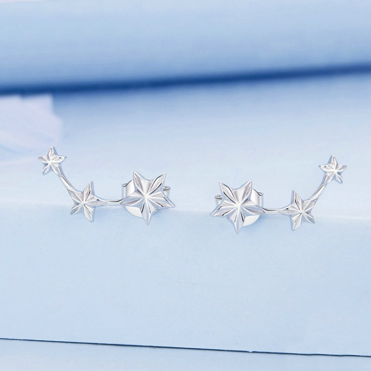 Sterling Silver S925 White Gold Plated Star Earrings, BSE750