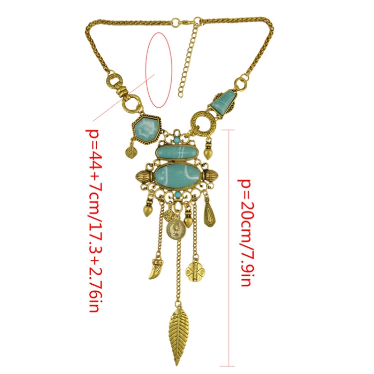 Exaggerated Openwork Pattern With Turquoise Alloy Stones Necklace, Necklace(Gold), Necklace(Silver)