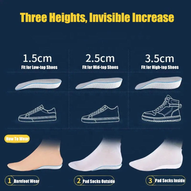 3pairs Boost Half Height Increase Shoe Insoles For Men Women,Spec:, 1.5cm Gray, 2.5cm Gray, 3.5cm Gray, 1.5cm Black, 2.5cm Black, 3.5cm Black