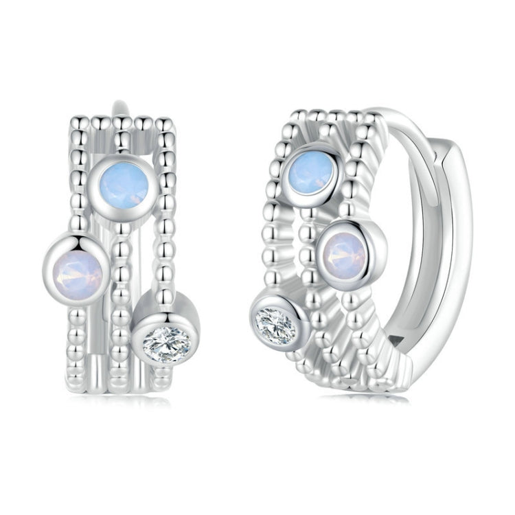 Sterling Silver S925 Peas Platinum Zircon Opal Earrings, BSE768