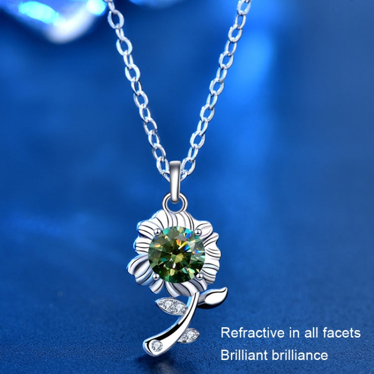 XMA033 925 Silver Necklace Moissanite Sunflower Flower Pendant Jewelry, Green, White, Champagne Yellow