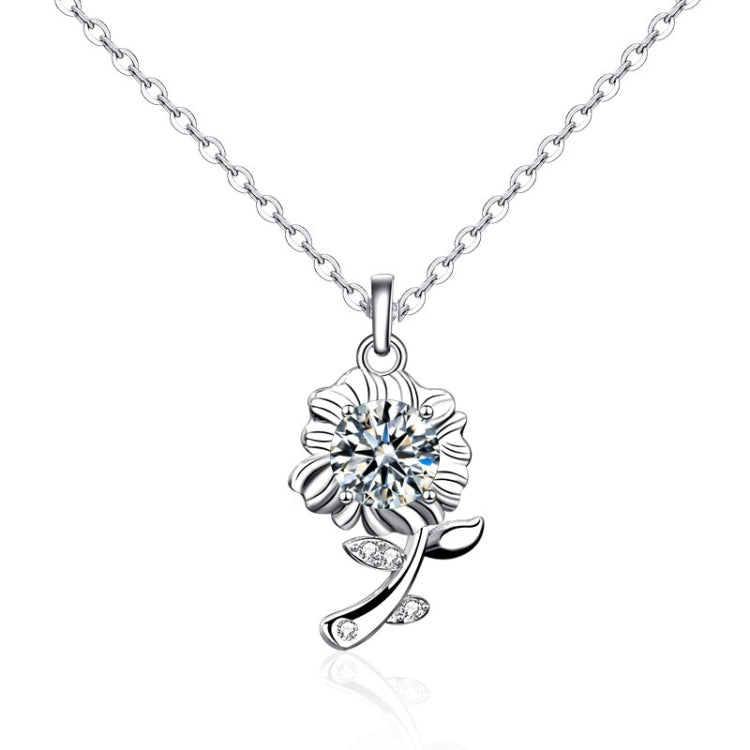 XMA033 925 Silver Necklace Moissanite Sunflower Flower Pendant Jewelry, Green, White, Champagne Yellow