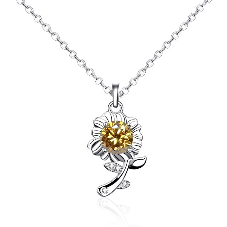 XMA033 925 Silver Necklace Moissanite Sunflower Flower Pendant Jewelry, Green, White, Champagne Yellow