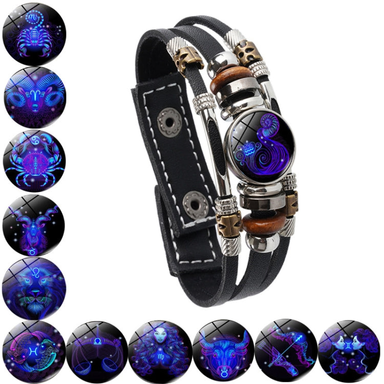 Twelve Constellations Night Light Leather Rope Bracelet Woven Beads Bracelet, Style:, Aquarius, Pisces, Aries, Taurus, Gemini, Cancer, Leo, Virgo, Heaven, Scorpio, Sagittarius, Capricorn