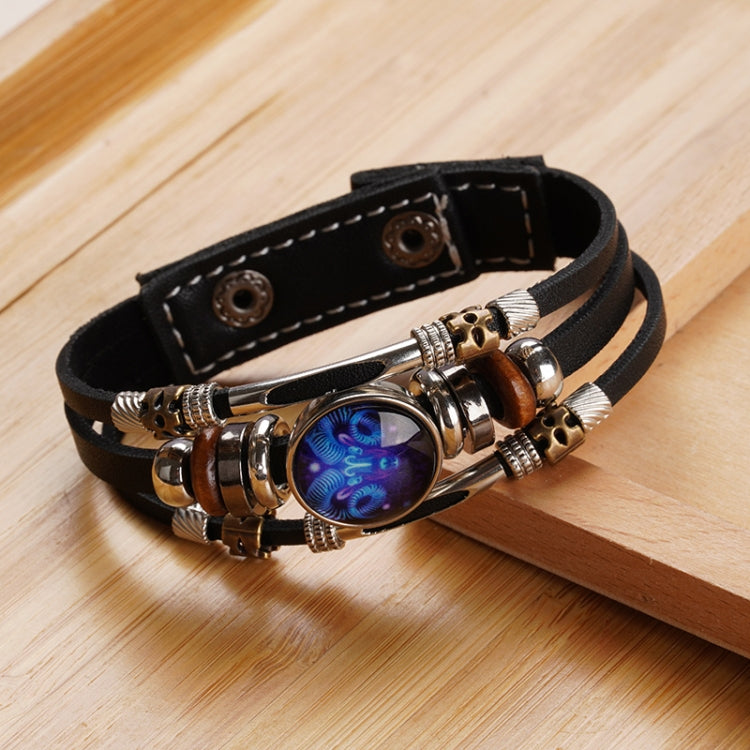 Twelve Constellations Night Light Leather Rope Bracelet Woven Beads Bracelet, Style:, Aquarius, Pisces, Aries, Taurus, Gemini, Cancer, Leo, Virgo, Heaven, Scorpio, Sagittarius, Capricorn