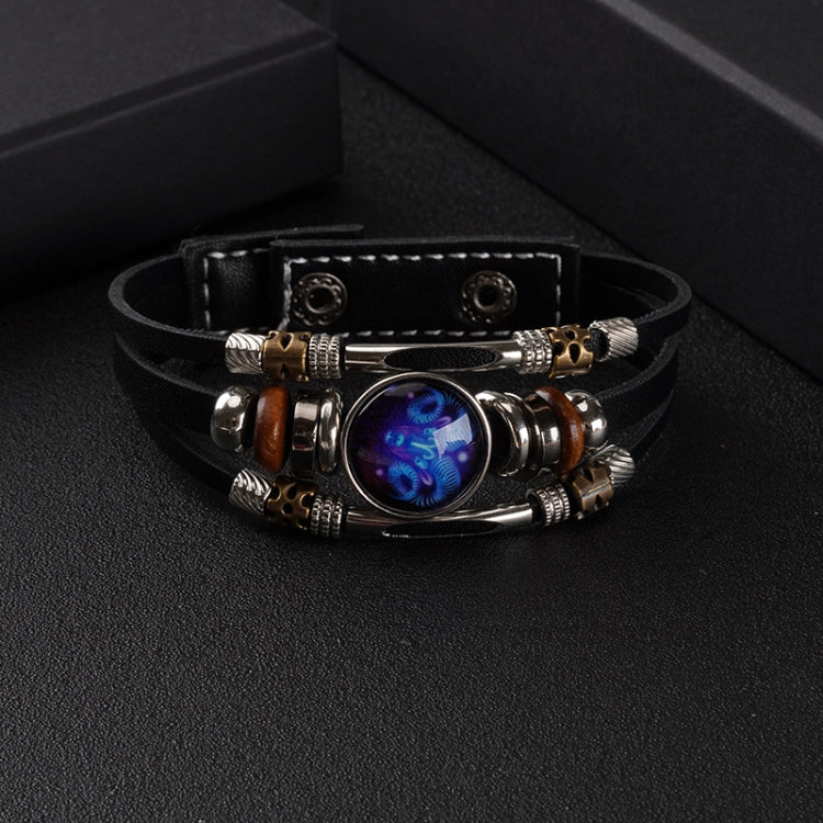 Twelve Constellations Night Light Leather Rope Bracelet Woven Beads Bracelet, Style:, Aquarius, Pisces, Aries, Taurus, Gemini, Cancer, Leo, Virgo, Heaven, Scorpio, Sagittarius, Capricorn