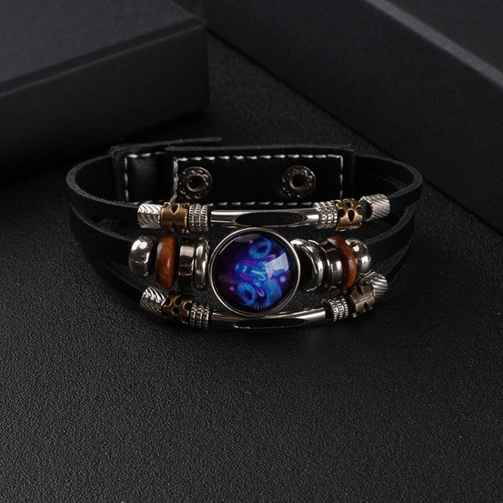 Twelve Constellations Night Light Leather Rope Bracelet Woven Beads Bracelet, Style:, Aquarius, Pisces, Aries, Taurus, Gemini, Cancer, Leo, Virgo, Heaven, Scorpio, Sagittarius, Capricorn