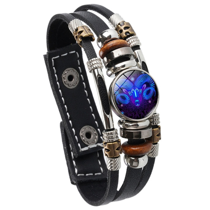 Twelve Constellations Night Light Leather Rope Bracelet Woven Beads Bracelet, Style:, Aquarius, Pisces, Aries, Taurus, Gemini, Cancer, Leo, Virgo, Heaven, Scorpio, Sagittarius, Capricorn