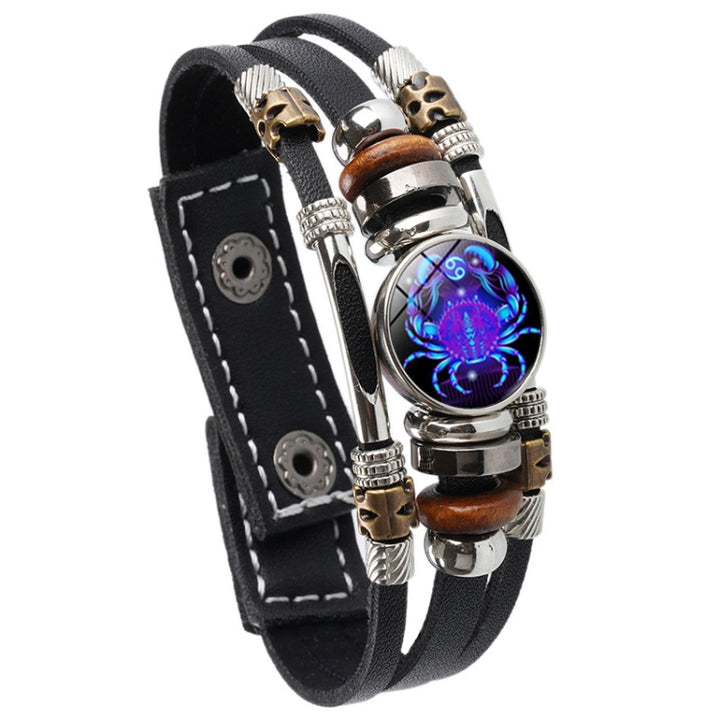 Twelve Constellations Night Light Leather Rope Bracelet Woven Beads Bracelet, Style:, Aquarius, Pisces, Aries, Taurus, Gemini, Cancer, Leo, Virgo, Heaven, Scorpio, Sagittarius, Capricorn