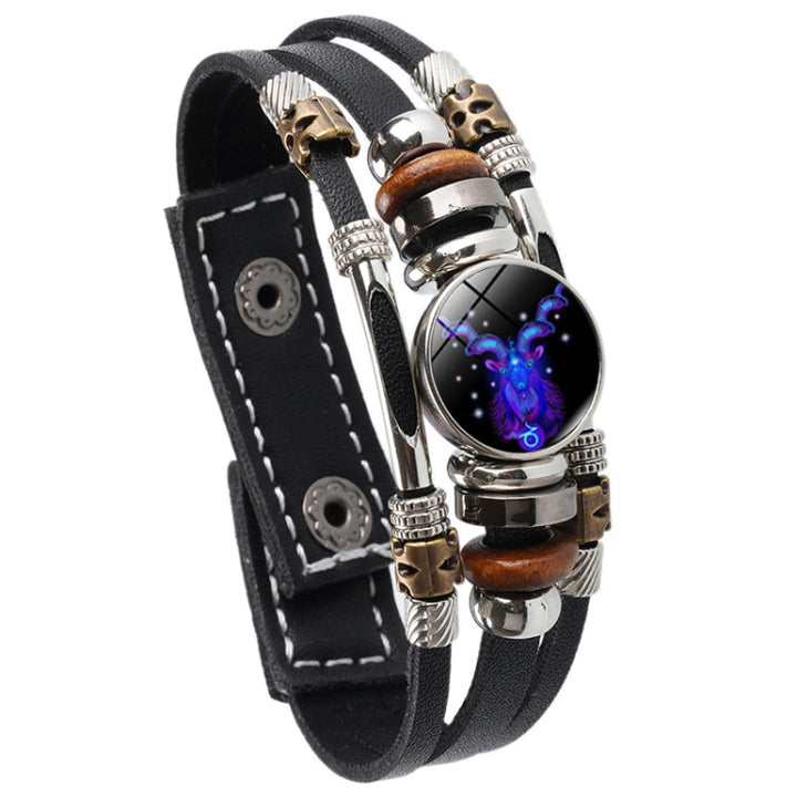 Twelve Constellations Night Light Leather Rope Bracelet Woven Beads Bracelet, Style:, Aquarius, Pisces, Aries, Taurus, Gemini, Cancer, Leo, Virgo, Heaven, Scorpio, Sagittarius, Capricorn