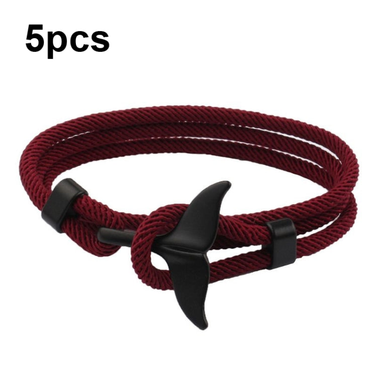 5pcs Whale Tail Braided Hand Rope Double Live Buckle Adjustable Bracelet, 5pcs Red, 5pcs Black, 5pcs Light Blue, 5pcs Beige, 5pcs Pink, 5pcs Yellow, 5pcs Red Wine, 5pcs Navy, 5pcs Khaki