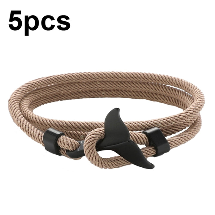 5pcs Whale Tail Braided Hand Rope Double Live Buckle Adjustable Bracelet, 5pcs Red, 5pcs Black, 5pcs Light Blue, 5pcs Beige, 5pcs Pink, 5pcs Yellow, 5pcs Red Wine, 5pcs Navy, 5pcs Khaki