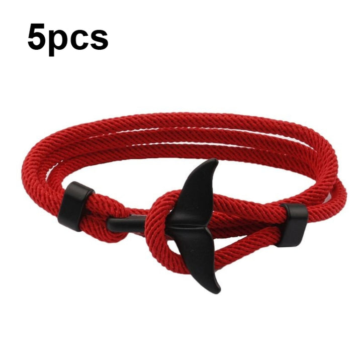 5pcs Whale Tail Braided Hand Rope Double Live Buckle Adjustable Bracelet, 5pcs Red, 5pcs Black, 5pcs Light Blue, 5pcs Beige, 5pcs Pink, 5pcs Yellow, 5pcs Red Wine, 5pcs Navy, 5pcs Khaki