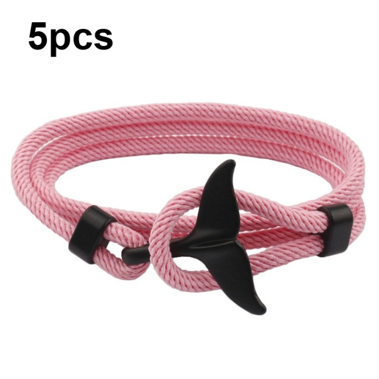 5pcs Whale Tail Braided Hand Rope Double Live Buckle Adjustable Bracelet, 5pcs Red, 5pcs Black, 5pcs Light Blue, 5pcs Beige, 5pcs Pink, 5pcs Yellow, 5pcs Red Wine, 5pcs Navy, 5pcs Khaki