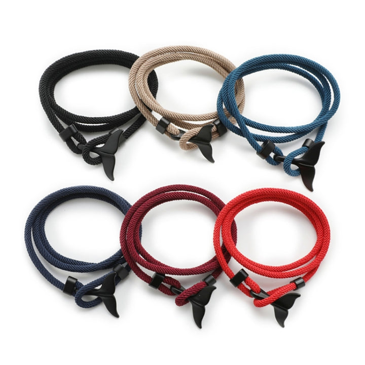 5pcs Whale Tail Braided Hand Rope Double Live Buckle Adjustable Bracelet, 5pcs Red, 5pcs Black, 5pcs Light Blue, 5pcs Beige, 5pcs Pink, 5pcs Yellow, 5pcs Red Wine, 5pcs Navy, 5pcs Khaki