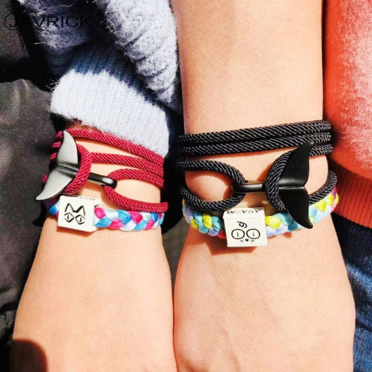 5pcs Whale Tail Braided Hand Rope Double Live Buckle Adjustable Bracelet, 5pcs Red, 5pcs Black, 5pcs Light Blue, 5pcs Beige, 5pcs Pink, 5pcs Yellow, 5pcs Red Wine, 5pcs Navy, 5pcs Khaki