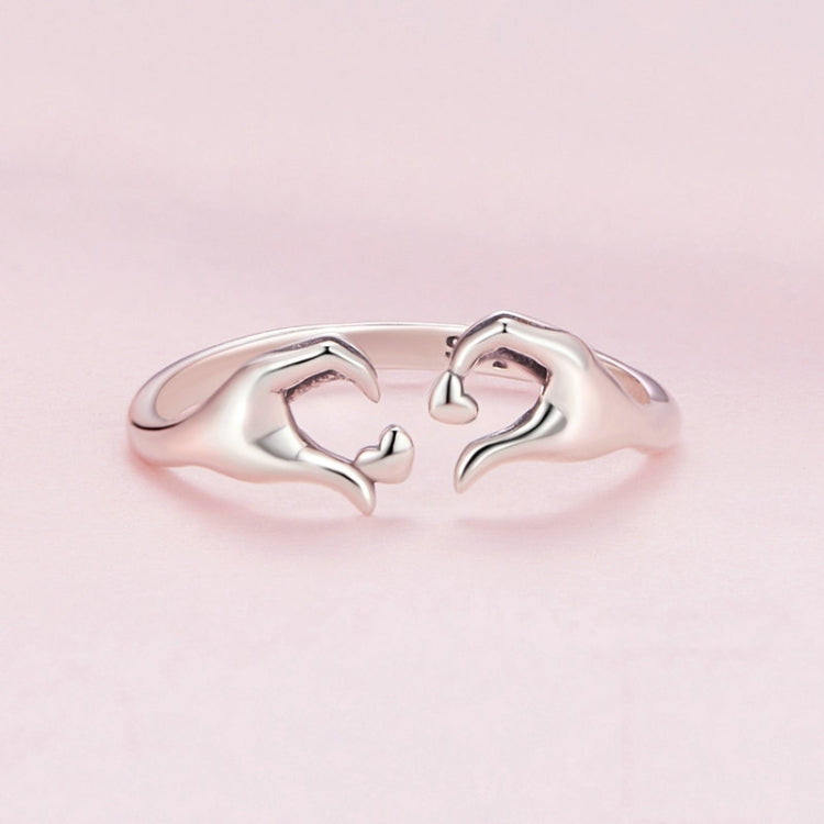 Sterling Silver S925 Heart Gesture Opening Romantic Ring, SCR902