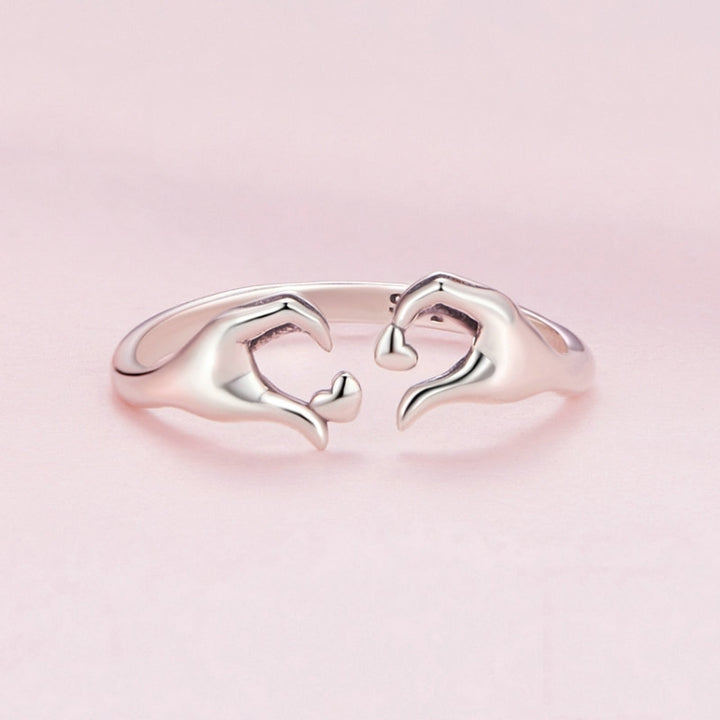 Sterling Silver S925 Heart Gesture Opening Romantic Ring, SCR902