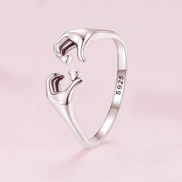 Sterling Silver S925 Heart Gesture Opening Romantic Ring, SCR902