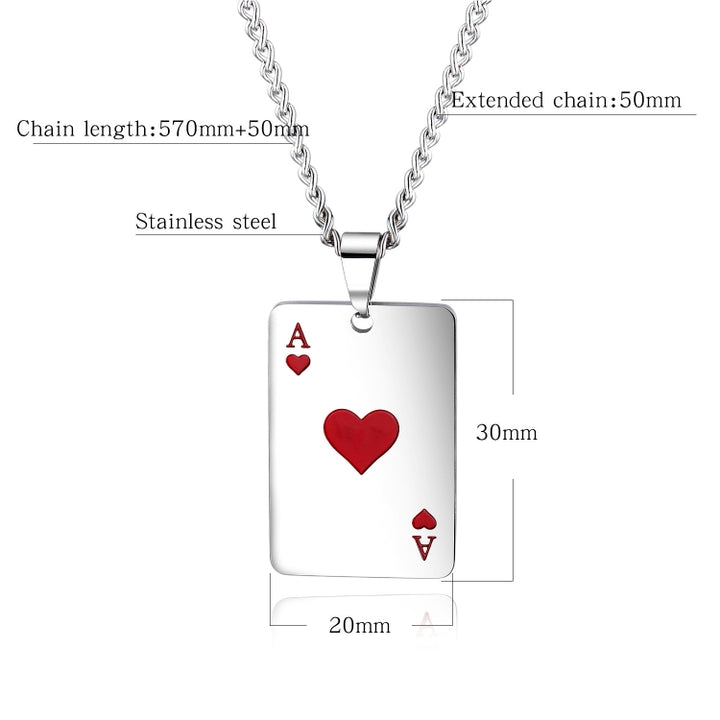 OPK 1542 Titanium Steel Men Necklace Personality Poker Pendant, Black With Chain, Red With Chain, Black Without Chain, Red Without Chain