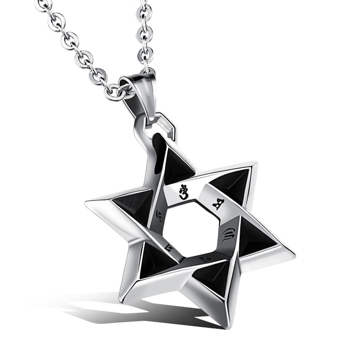 1102 Stainless Steel Necklaces Men Six Pointed Star Pendant, Style:, Pendant+Chain, Single Pendant