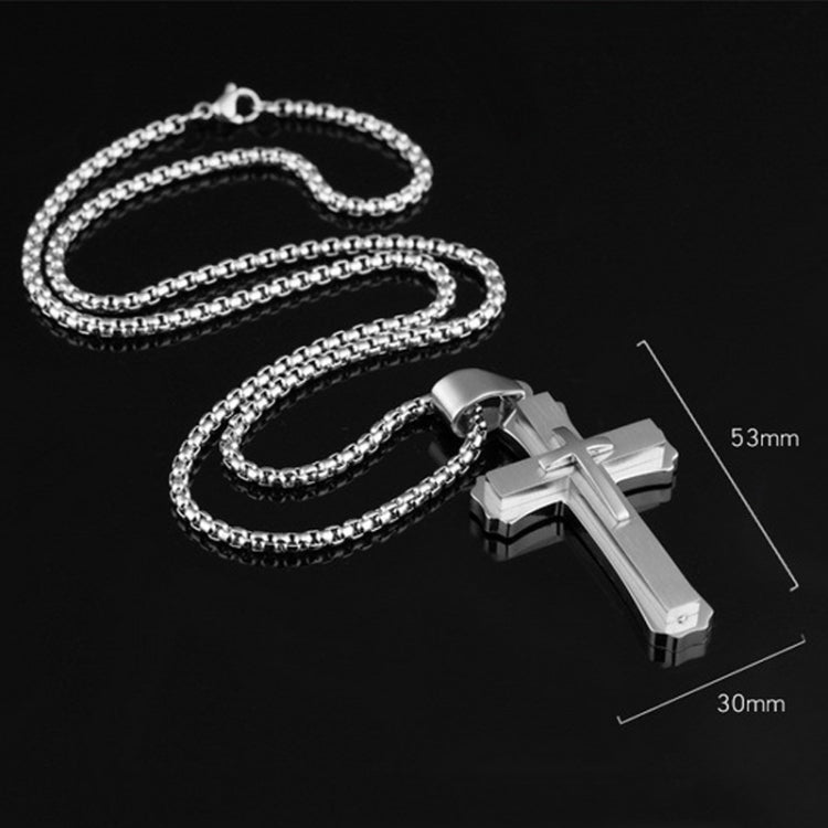 1213 Three Layer Cross Necklace Titanium Steel Men Necklace, Steel Color Pendant+3x55cm Pearl Chain, Black Pendant+3x55cm Pearl Chain, Gold Pendant+3x55cm Pearl Chain, Steel Color Single Pendant, Black Single Pendant, Gold Single Pendant