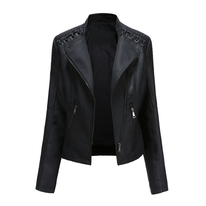 Women Short Leather Jacket Slim Jacket Motorcycle Suit, S, M